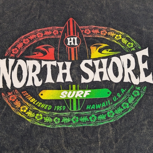 North Shore Hawaii Subtle Acid Wash Hoodie and Bold Colored Logo on Back Medium - Picture 2 of 8